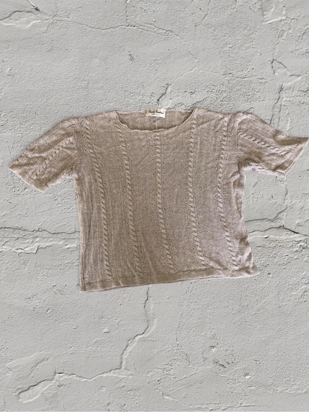 Vintage Grey Made in Italy Short-Sleeve Cable Knit Top